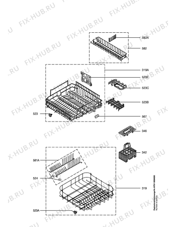 Взрыв-схема посудомоечной машины Husqvarna Electrolux QB5175W - Схема узла Baskets, tubes 061